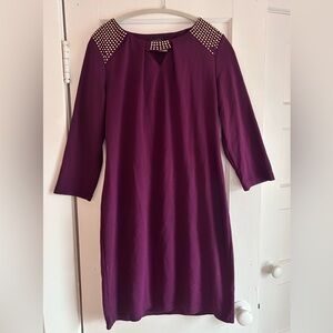 Spense Purple Studded Shoulders 3/4 Long Sleeve Shift Dress | Size 12